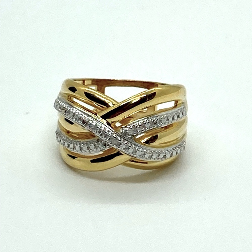 Vtg Sterling Silver Gold Plated Diamond Woven Twisted Design Wide Ring | Sz 8